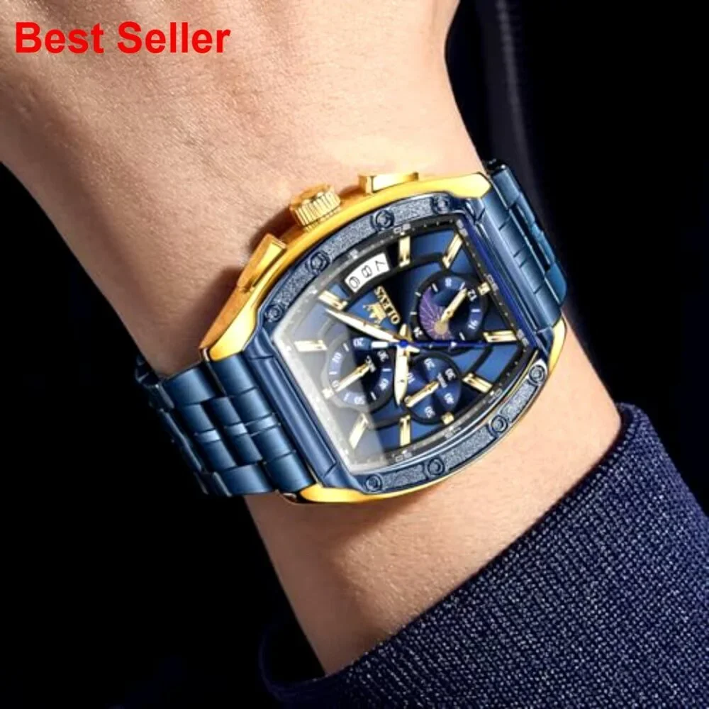 Stainless Steel Chronograph Dress Watch Moon Phase Luminous